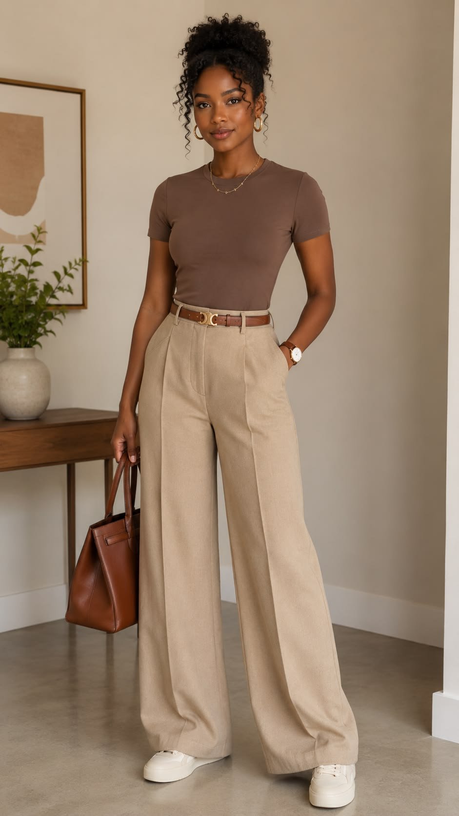 Blusa Slim Gola Alta Marrom Chocolate - Imagem 2