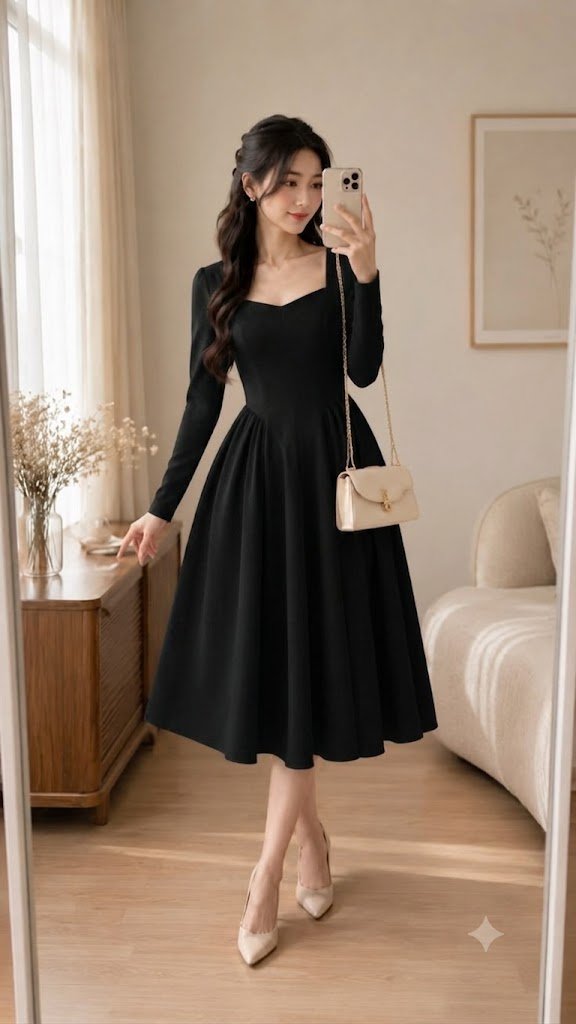 Vestido Midi Marsala Manga Longa com Decote Coração - Imagem 2