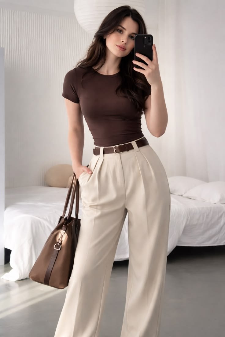 Blusa Slim Gola Alta Marrom Chocolate - Imagem 5