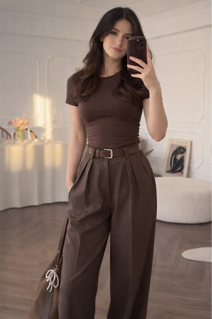Blusa Slim Gola Alta Marrom Chocolate - Imagem 3