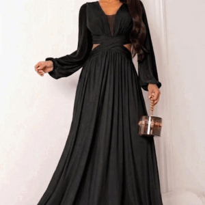 Vestido Longo de Festa Preto com Recortes